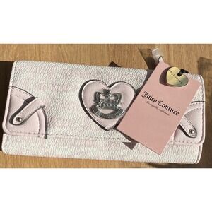 Juicy Couture Her Majesty Single Gusset Flap Clutch Pink Leather Logo Heart